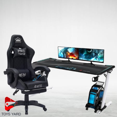 كرسي العاب قيم اسود مع طاولة العاب زاوية لون أبيض