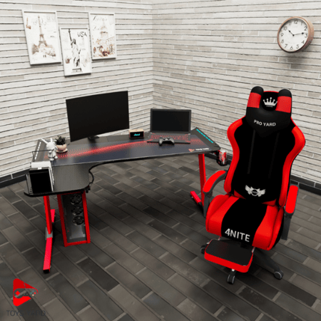 كرسي العاب قيمنق أحمر مع طاولة العاب زاوية لون أحمر