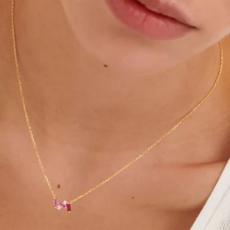 Rose Pink stone silver 925 necklace