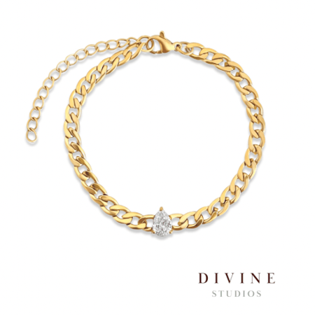 water drop stone gold plated steel chain bracelet