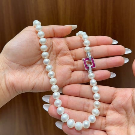 عقد فضه تصميم الماس ولؤلؤ زراعي