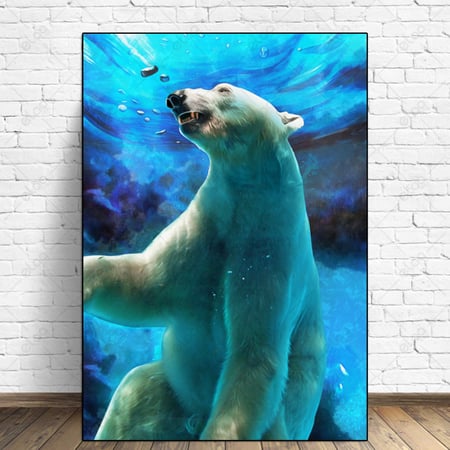 لوحة فن تجريدي لدب ابيض تحت الماء