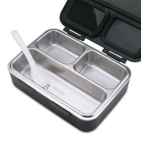 علبة طعام ٣ اقسام اخضر معدني