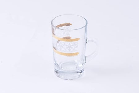 Glass Tea Tumbler W/Handle Set Alcazar Gold White/6Pcs