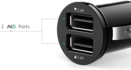 اوكي شاحن سيارة منفذين يو اس بي بقوة 24 واط، أسود