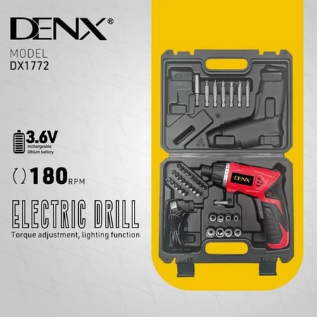 دريل لاسلكي بسرعة 2300r/min مزود ببطاريتين وشنطة ملحقات متكاملة من دينكس DX2588