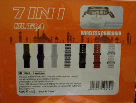 ساعة ذكية 7 في 1/ للرجال والنساء / مع 7 اساور اضافية عالية الجودة مع مينا من الستيل 49 ملم مع شاحن سريع، استمتع مع هيكل من التيتانيوم، شحن لاسلكي 49 ملم