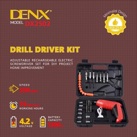 دريل لاسلكي الكتروني ذكي للفك والتركيب مزود بجميع المقاسات والاشكال بسرعة 250 RPM من دينكس DX2502