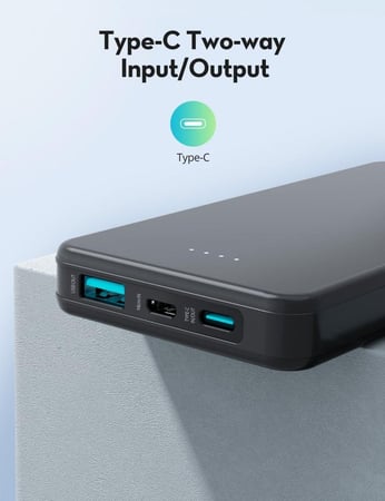 بطارية راف باور 10000 ملي امبير بمنفذ تايب سي ومنفذ مايكرو ومنفذ USB بقوة 15 واط