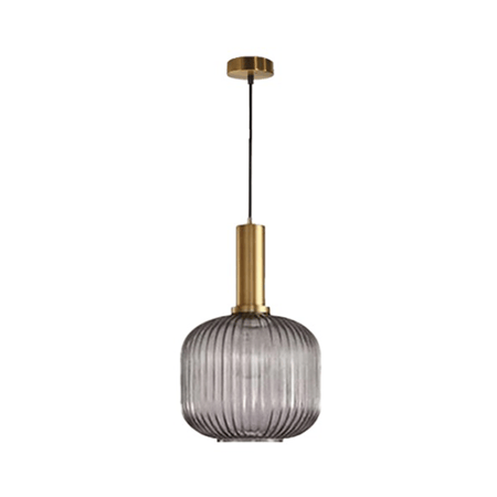 إنارة معلقة رمادية بزجاج مخطط وإطار ذهبي أنيق إضاءة سقف داخلية فاخرة