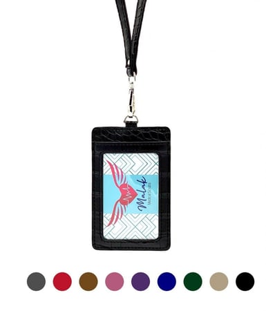 حامل البطاقة على الرقبة من الجلد الفاخر