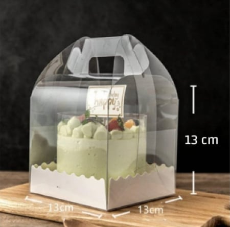 مجموعة (12) علب كيك شفاف بيد - 13*13*13 سم