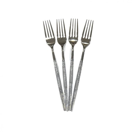 مجموعة (6) شوك بلاستيك فضي بمقبض شفاف