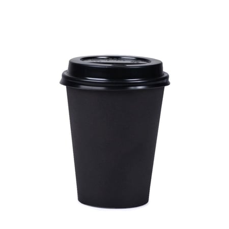 مجموعة (50) كوب ورق اسود مع غطاء أسود - 12 انز