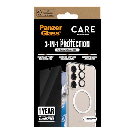 PanzerGlass بانزر جلاس كير الرائدة 3 في 1 لحماية الخصوصية لهاتف سامسونج جالاكسي إس 25+ - شفافة = 5715685016196