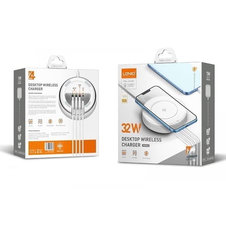 شاحن مكتبي لاسلكي من LDNIO مزود بشحن وايرلس 32 واط 4منافذ USB و منفذ PD ابيض = 2022030280441