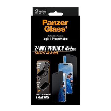 PanzerGlass حماية شاشة بانزر جلاس إطار اسود مع أداة تركيب ايفون 17/16 برو شاشة كاملة حفظ الخصوصية=5715685030529