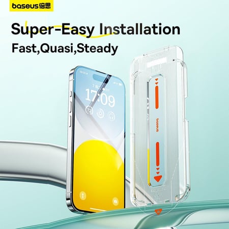 Baseus واقي شاشة زجاجي مقوى لحماية الخصوصية بتغطية كاملة من سلسلة Sapphire (مع فلتر غبار مدمج) لهاتف iPhone 16 Pro MAX (عبوة من قطعة واحدة، مع مجموعة تنظيف وأداة تثبيت مقاومة للغبار) شفاف = 6932172677138