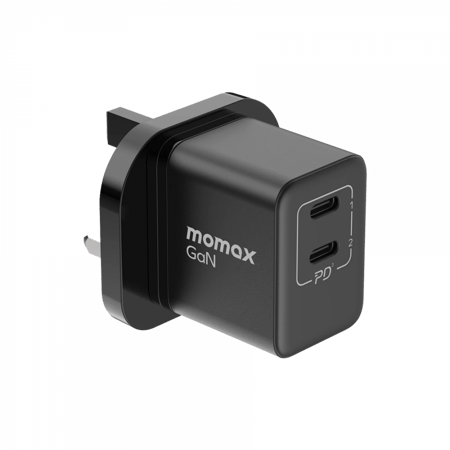 Momax موماكس شاحن جداري ميني بتقنية الجان سريع الشحن بمفنذين USB-C وبقوة 35 واط – أسود = 4894222069336