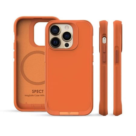 HELMET كفر سبيكت الفخم مع حامل مدمج ايفون 15 برو من هيلمت يدعم خاصية ماج سيف  برتقالي =653998104139