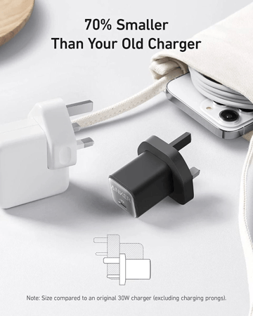 ANKER شاحن جداري نانو انكر بقوة 30 واط بمنفذ USB C اسود = 194644107444