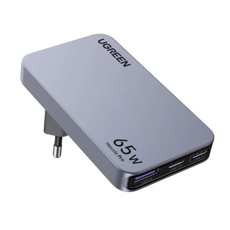 UGREEN شاحن  رمادي Nexode Pro 65W 3 port ultra-slim USB Gan charger =  6941876223565