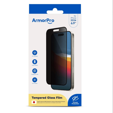 ArmorPro Screen Protector Privacy for iPhone 16 Pro = 6975312012772 - ستيكر حماية خصوصية ArmorPro ايفون 16 برو