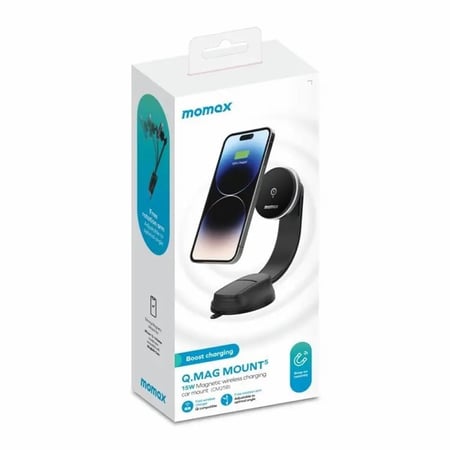MOMAX = موماكس - حامل شحن لاسلكي مغناطيسي بقوة 15 واط للسيارة - أسود = 4894222072008