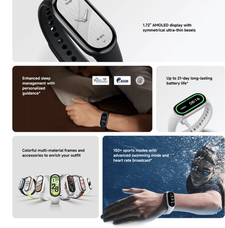 Xiaomi شاومي - سوار ذكي smart band 10 تصميم العصري والتقنية المتطورة -فضي = 6932554419813