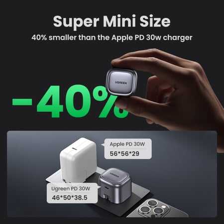 UGREEN شاحن جداري يوجرين بمنفذ PD بتقنية GaN وبقوة 30 واط - أبيض = 6941876213306