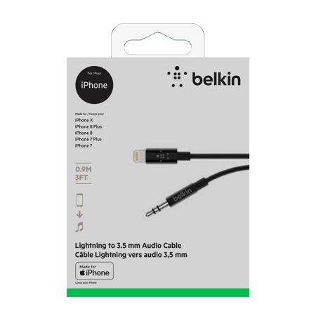 belkin بيلكين سلك صوت 3.5مم مع موصل لايتنينج أسود = 745883757251