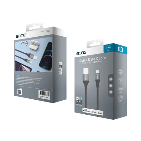 EONE اي ون كيبل من من A-USB إلى Lightning بطول 120 سم اسود = 6026977536056