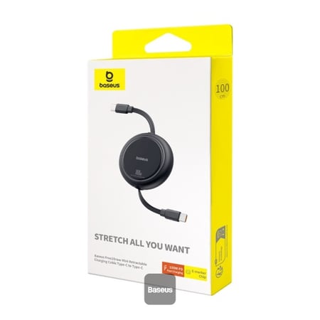 Baseus كابل بيانات Baseus 100W Free2 Draw Mini قابل للسحب من النوع C إلى النوع C للشحن السريع بطول 1 متر - أسود = 6932172647537