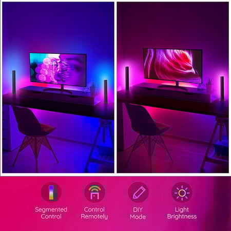 VERTIk قضبان اضاءة ذكية LED ملونة بتقنية الاضاءة المحيطة - اوضاع موسيقية ووضعية للعرض البلوتوث التحكم في التطبيقات الذكية، عبوة من قطعتين، بورديان، متعدد الألوان، = 6539986742368