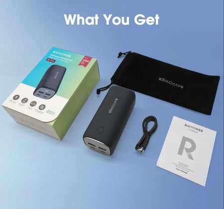 RAVPOWER متنقل راف باور 20000 مللي امبير 70 واط 4 منافذ - أسود = 6974740778113