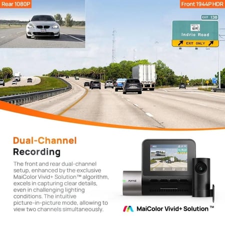 داش كام 4K 70mai كاميرا A510 امامي وخلفي - Xiaomi 70mai Dash Cam A510 = 6971669782740
