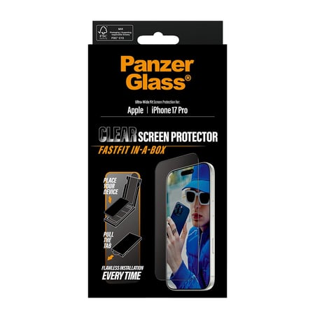PanzerGlass واقي شاشة بانزر جلاس لهاتف آيفون 17 برو | زاوية واسعة مع خاصية التثبيت السريع (FASTFIT) في علبة=5715685026690