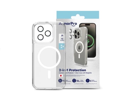 ArmorPro Clear Case with MagSafe White for iPhone 15 Pro Max = 6975312012086 - جراب شفاف لهاتف iPhone 15 Pro Max مزود بخاصية MagSafe