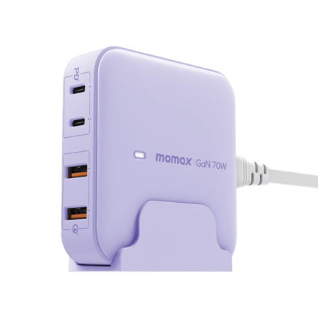 MOMAX  = شاحن سطح المكتب من موماكس = 70 واط مخرجين تاب سي ومخرجين يو اس بي لون  بنفسجي = 4894222073791