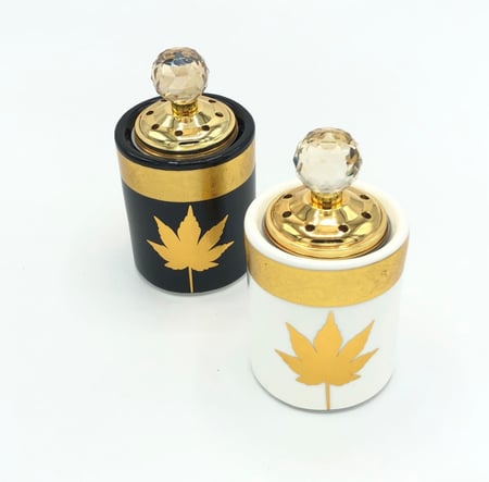 مبخر اسطواني مع ورق مذهب غطاء مع كرستالة