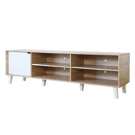 طاولة تلفزيون من الخشب الماليزي باللونين الخشبي والأبيض