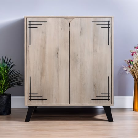 دولاب أحذية خشبي 2 باب 4 رفوف خشب ماليزي لون خشبي فاتح