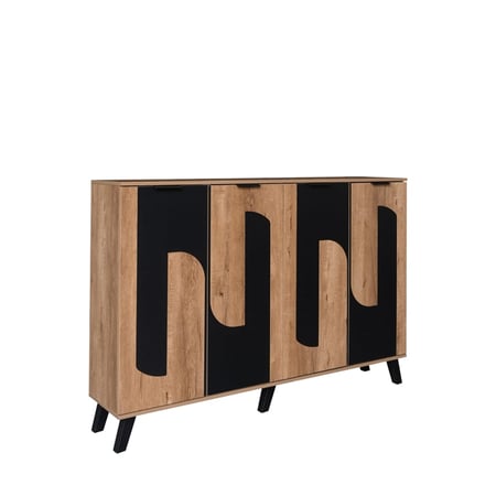 خزانة أحذية خشبية واسعة 2 اقسام 5 مستويات صناعة ماليزي - خشبي مع أسود