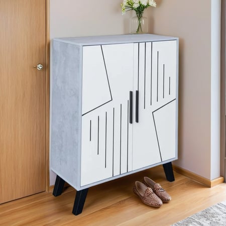 خزانة أحذية خشبية بابين 4 أدوار صناعة ماليزي رمادي وأبيض