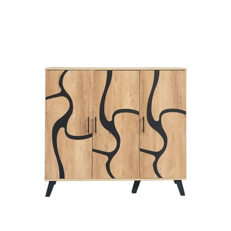 دولاب احذية 3 درفات خشب ماليزي 5 أدوار - بيج واسود