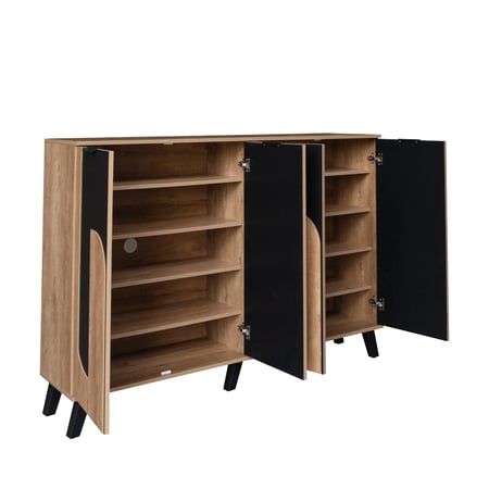 خزانة أحذية خشبية واسعة 2 اقسام 5 مستويات صناعة ماليزي - خشبي مع أسود