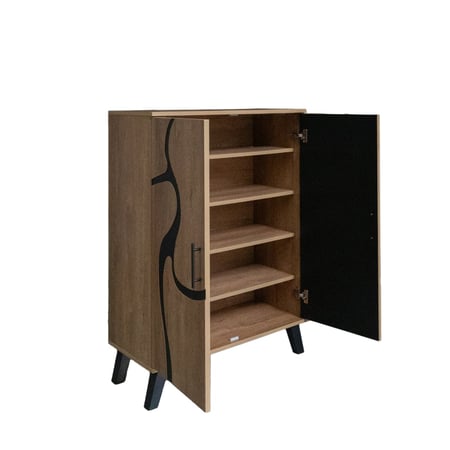 خزانة احذية بابين خشب ماليزي 5 أدوار - بيج واسود