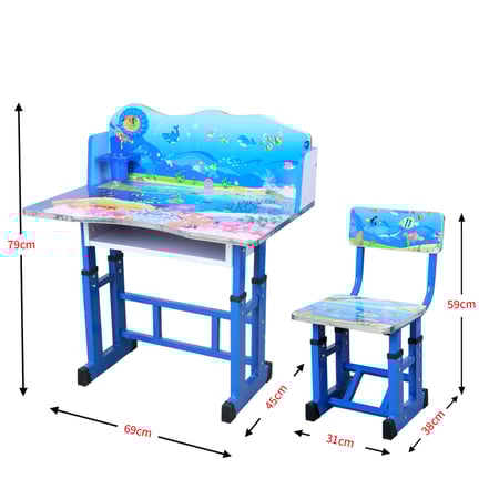 طاولة دراسية تعليمية للاولاد مع كرسي مصممة برسومات عالم البحار للاطفال