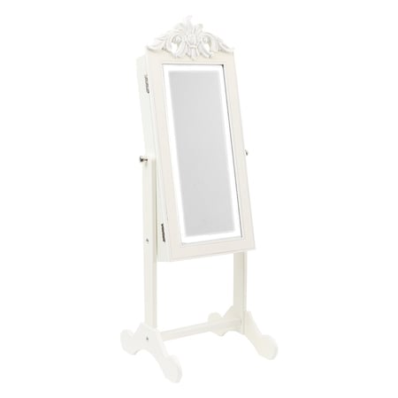 دولاب تنظيم الإكسسوار مع مرآة وإضاءة LED مزخرف بشكل جميل باللون الأبيض