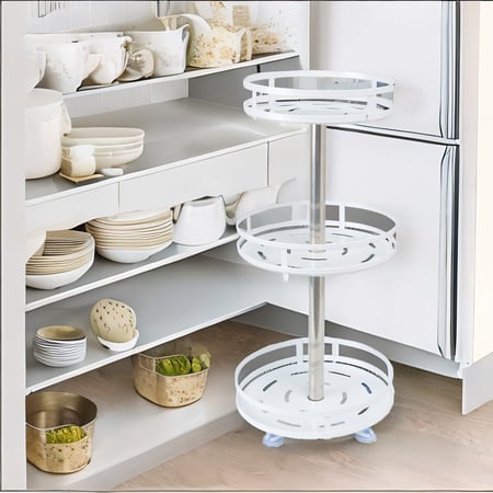 رفوف تنظيم حديد دائرية 3 أدوار لون أبيض